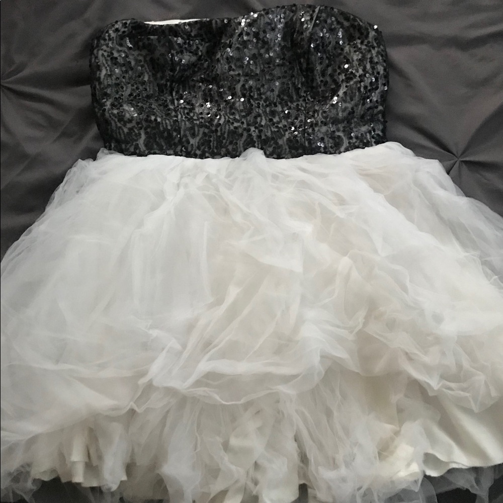 Black and white party dress w/ tulle & sequins